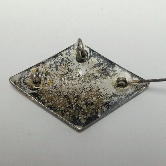 Vintage Mother of Pearl Inlaid Mosaic Floral Brooch Pendant, Silver Tone Setting - Picture 4 of 9